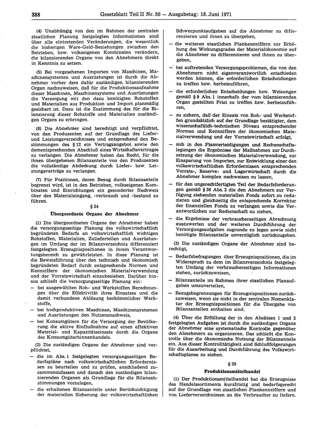 Gesetzblatt (GBl.) der Deutschen Demokratischen Republik (DDR) Teil ⅠⅠ 1971, Seite 388 (GBl. DDR ⅠⅠ 1971, S. 388)