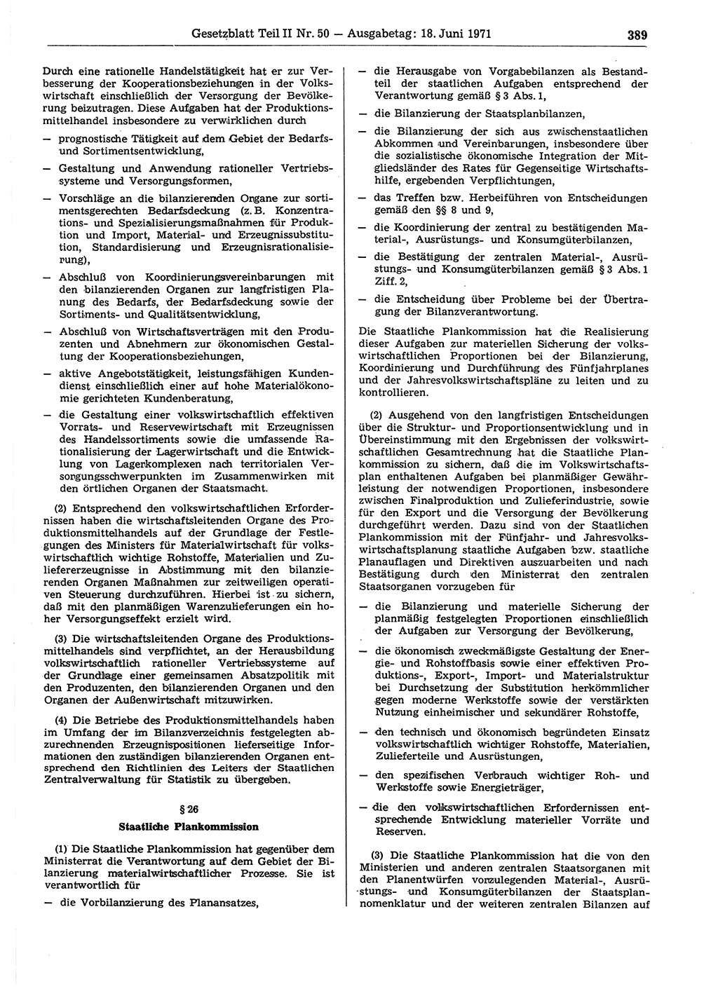 Gesetzblatt (GBl.) der Deutschen Demokratischen Republik (DDR) Teil ⅠⅠ 1971, Seite 389 (GBl. DDR ⅠⅠ 1971, S. 389)