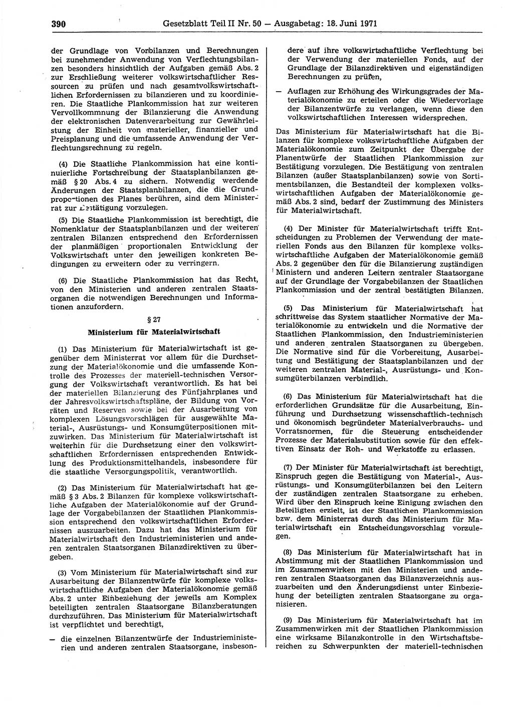 Gesetzblatt (GBl.) der Deutschen Demokratischen Republik (DDR) Teil ⅠⅠ 1971, Seite 390 (GBl. DDR ⅠⅠ 1971, S. 390)