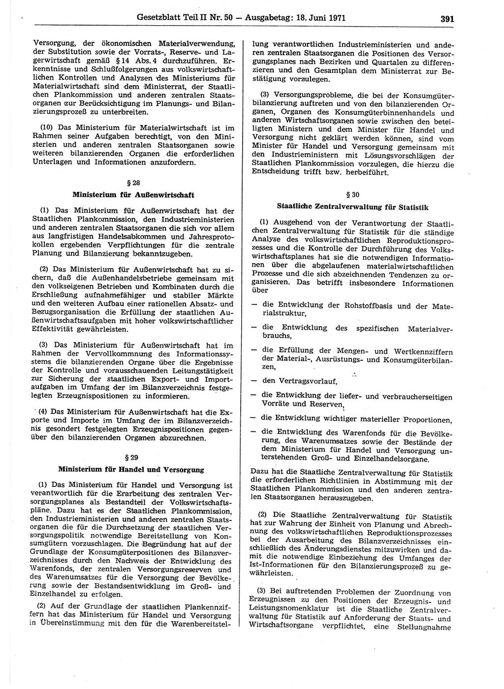 Gesetzblatt (GBl.) der Deutschen Demokratischen Republik (DDR) Teil ⅠⅠ 1971, Seite 391 (GBl. DDR ⅠⅠ 1971, S. 391)