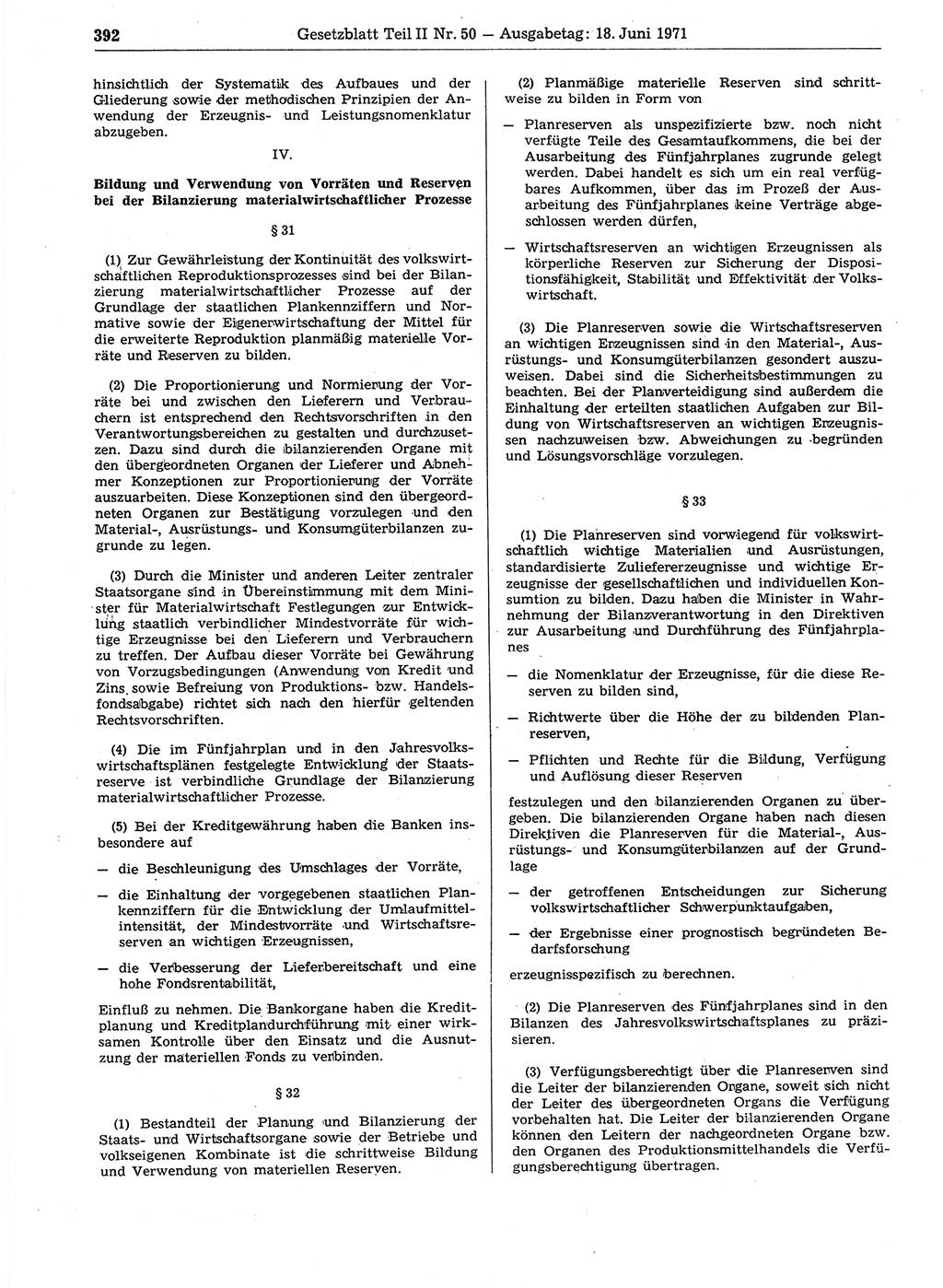 Gesetzblatt (GBl.) der Deutschen Demokratischen Republik (DDR) Teil ⅠⅠ 1971, Seite 392 (GBl. DDR ⅠⅠ 1971, S. 392)