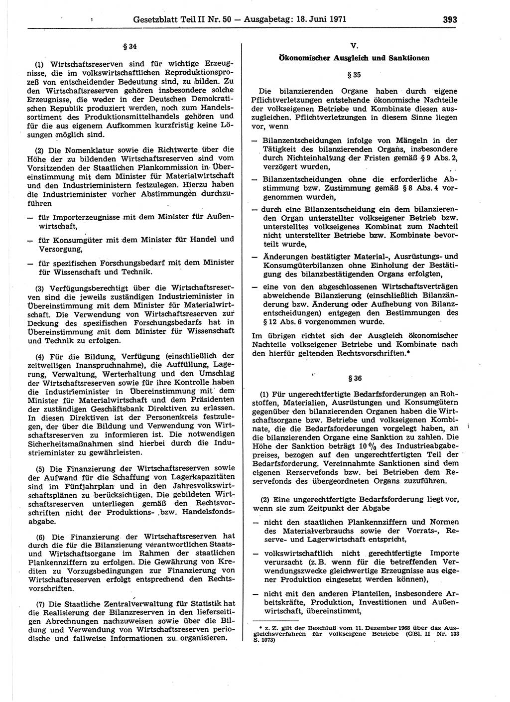 Gesetzblatt (GBl.) der Deutschen Demokratischen Republik (DDR) Teil ⅠⅠ 1971, Seite 393 (GBl. DDR ⅠⅠ 1971, S. 393)