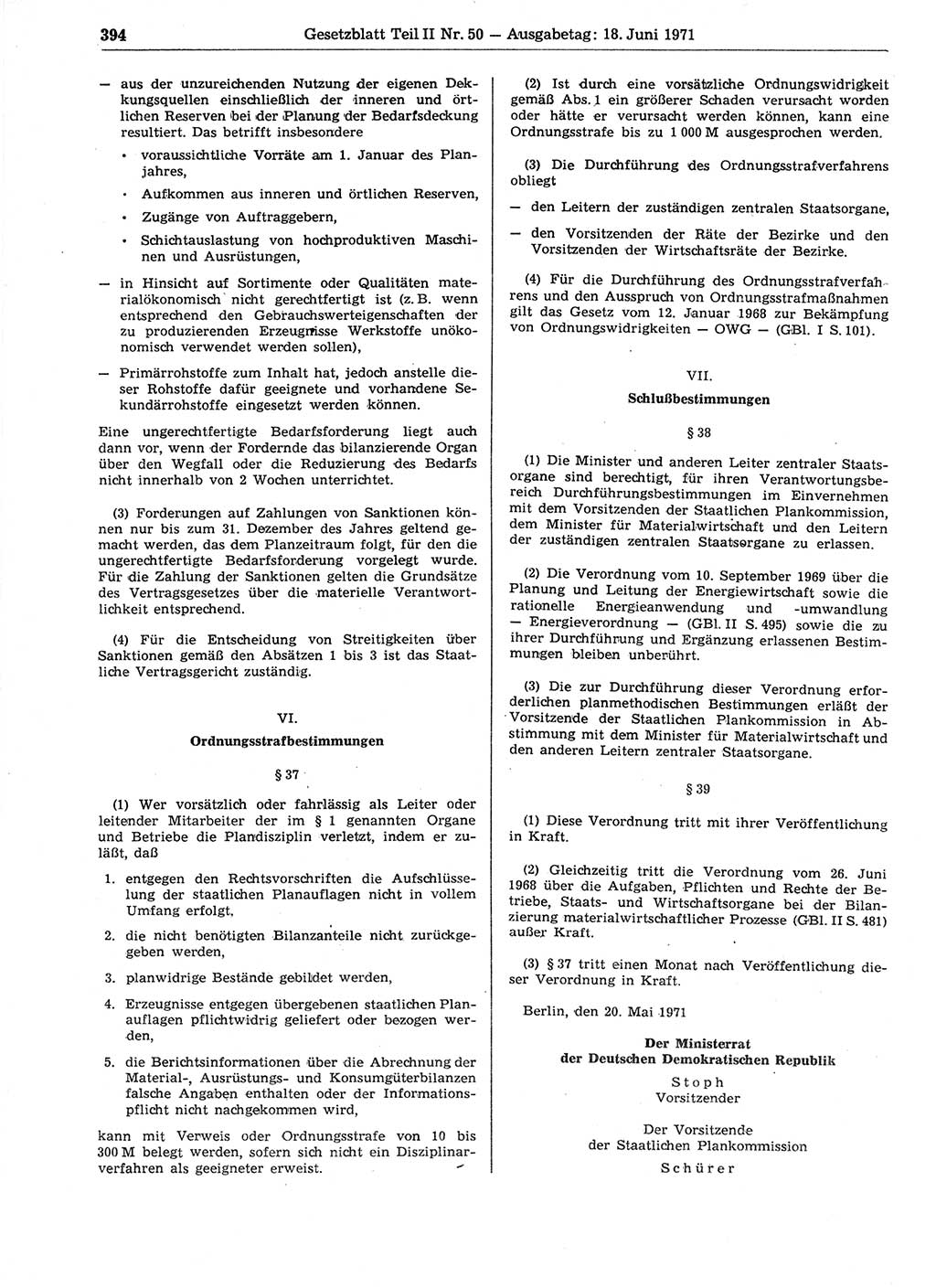 Gesetzblatt (GBl.) der Deutschen Demokratischen Republik (DDR) Teil ⅠⅠ 1971, Seite 394 (GBl. DDR ⅠⅠ 1971, S. 394)
