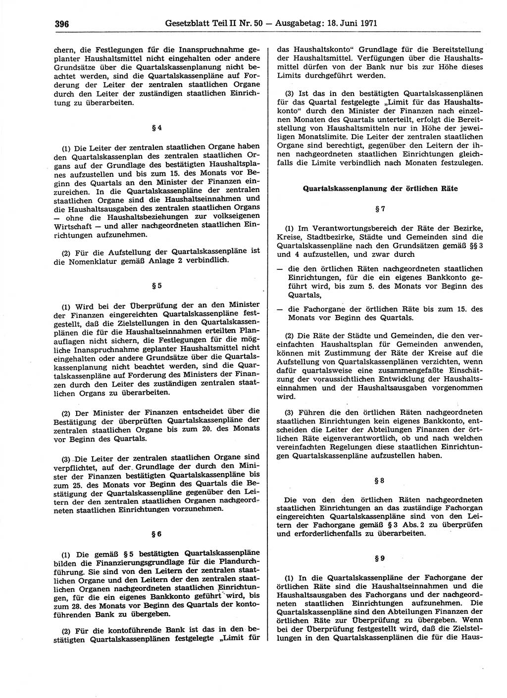 Gesetzblatt (GBl.) der Deutschen Demokratischen Republik (DDR) Teil ⅠⅠ 1971, Seite 396 (GBl. DDR ⅠⅠ 1971, S. 396)