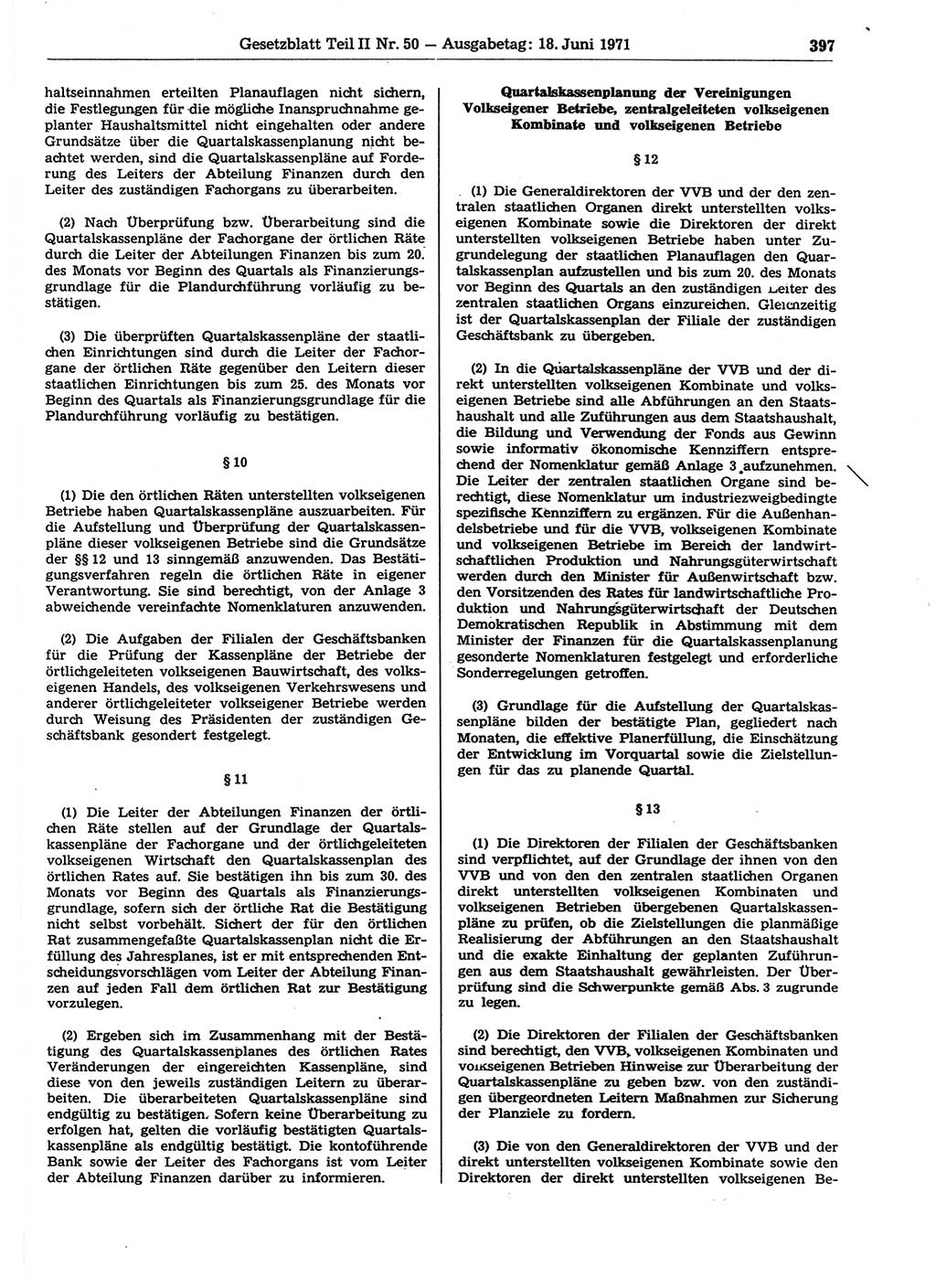 Gesetzblatt (GBl.) der Deutschen Demokratischen Republik (DDR) Teil ⅠⅠ 1971, Seite 397 (GBl. DDR ⅠⅠ 1971, S. 397)
