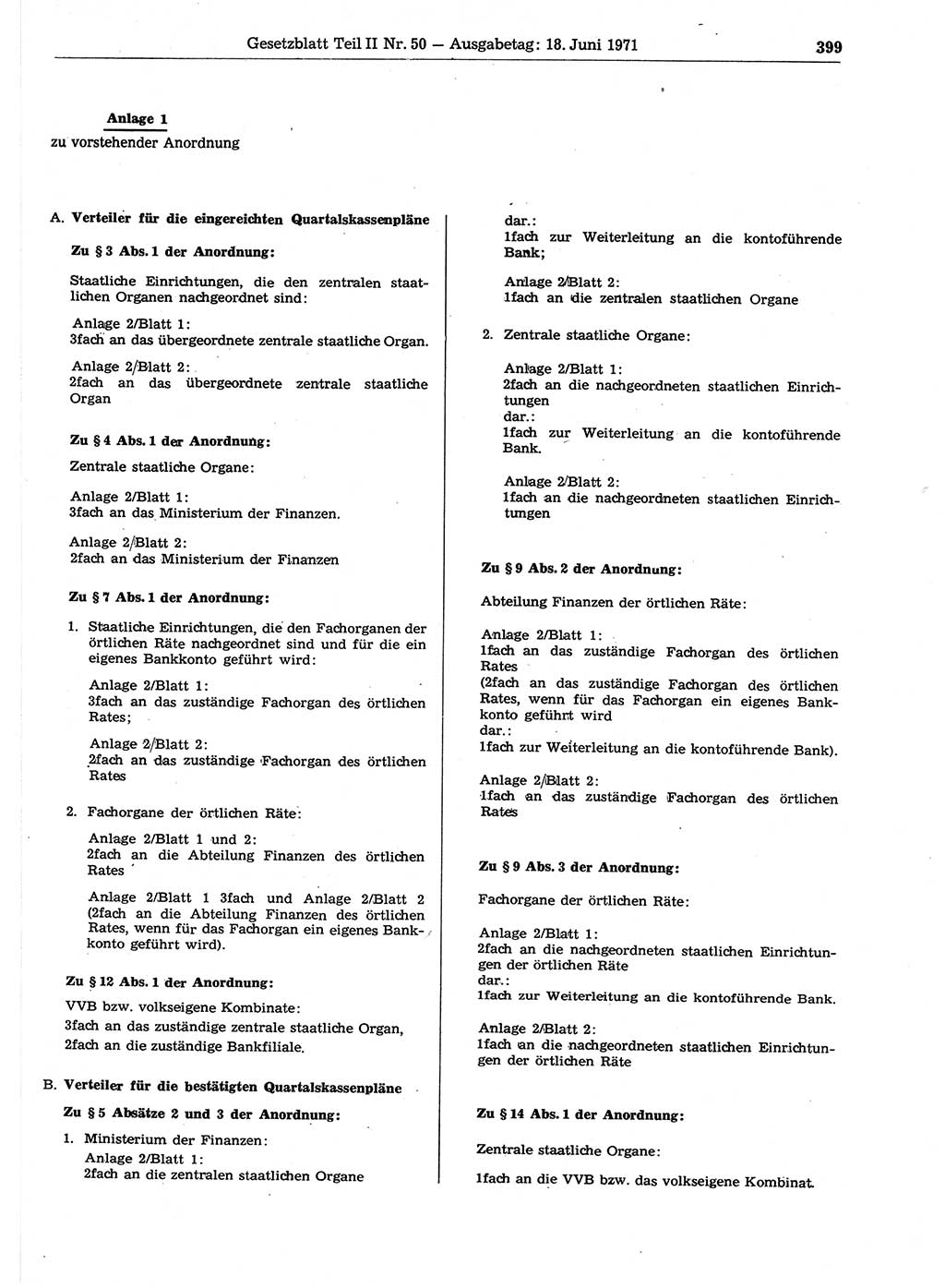 Gesetzblatt (GBl.) der Deutschen Demokratischen Republik (DDR) Teil ⅠⅠ 1971, Seite 399 (GBl. DDR ⅠⅠ 1971, S. 399)