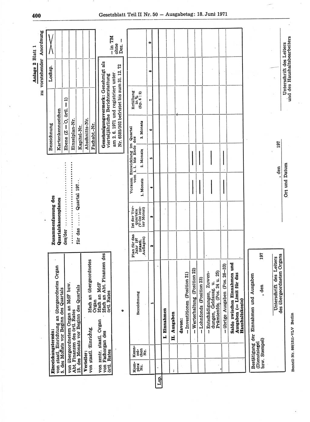 Gesetzblatt (GBl.) der Deutschen Demokratischen Republik (DDR) Teil ⅠⅠ 1971, Seite 400 (GBl. DDR ⅠⅠ 1971, S. 400)