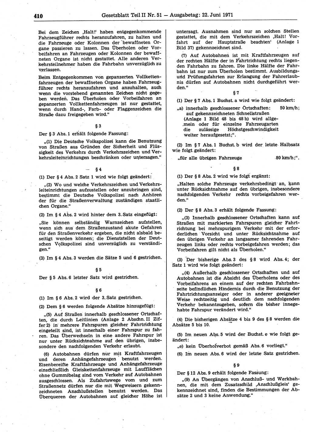 Gesetzblatt (GBl.) der Deutschen Demokratischen Republik (DDR) Teil ⅠⅠ 1971, Seite 410 (GBl. DDR ⅠⅠ 1971, S. 410)