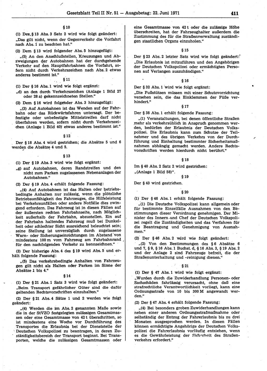 Gesetzblatt (GBl.) der Deutschen Demokratischen Republik (DDR) Teil ⅠⅠ 1971, Seite 411 (GBl. DDR ⅠⅠ 1971, S. 411)