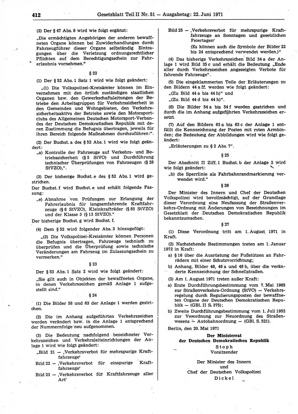 Gesetzblatt (GBl.) der Deutschen Demokratischen Republik (DDR) Teil ⅠⅠ 1971, Seite 412 (GBl. DDR ⅠⅠ 1971, S. 412)