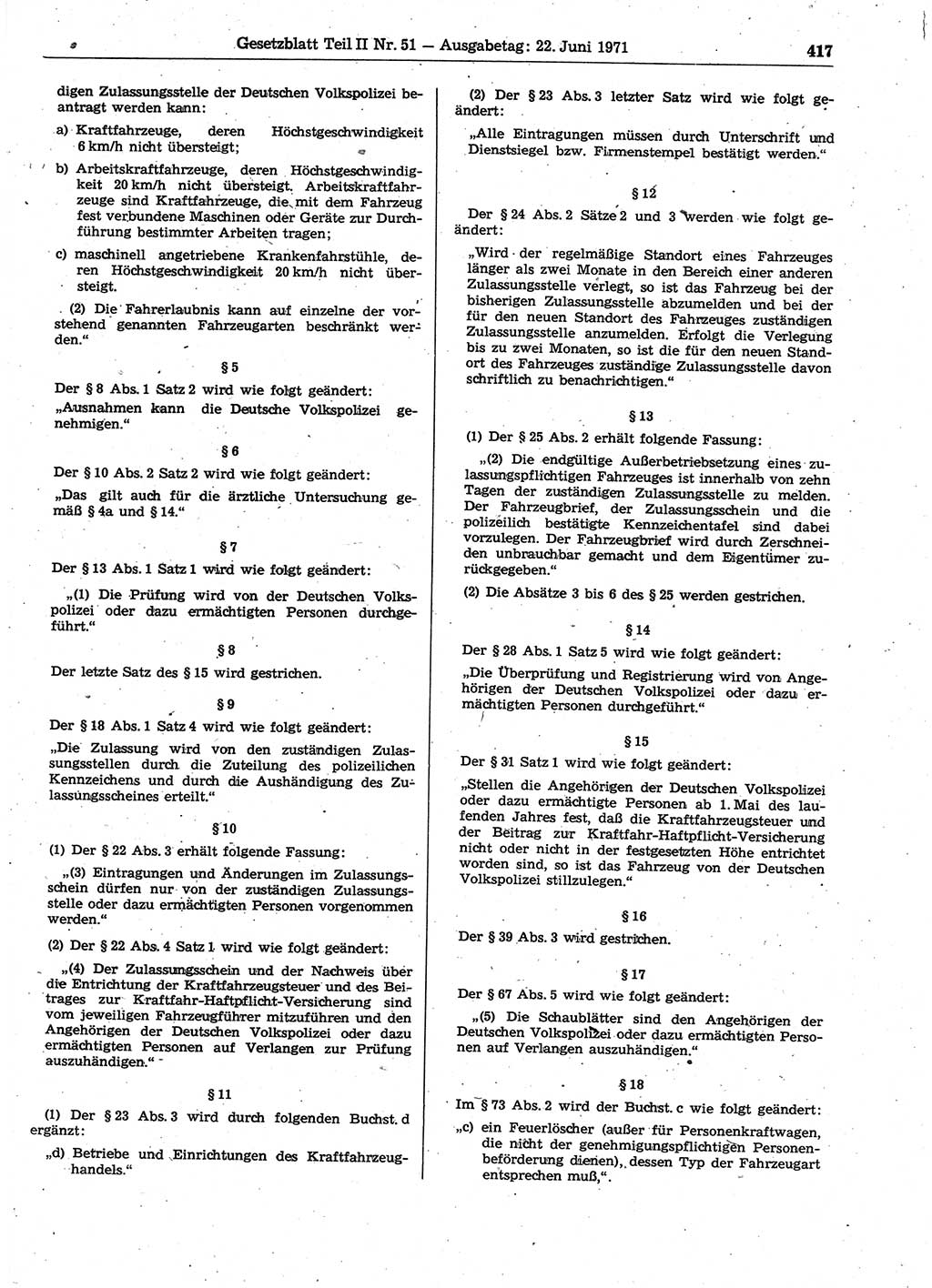 Gesetzblatt (GBl.) der Deutschen Demokratischen Republik (DDR) Teil ⅠⅠ 1971, Seite 417 (GBl. DDR ⅠⅠ 1971, S. 417)