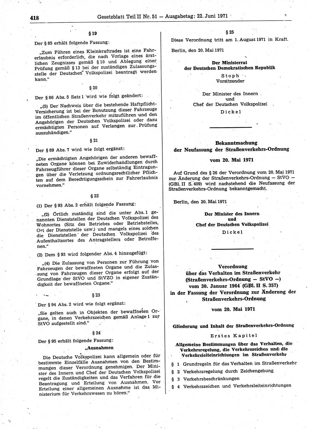 Gesetzblatt (GBl.) der Deutschen Demokratischen Republik (DDR) Teil ⅠⅠ 1971, Seite 418 (GBl. DDR ⅠⅠ 1971, S. 418)