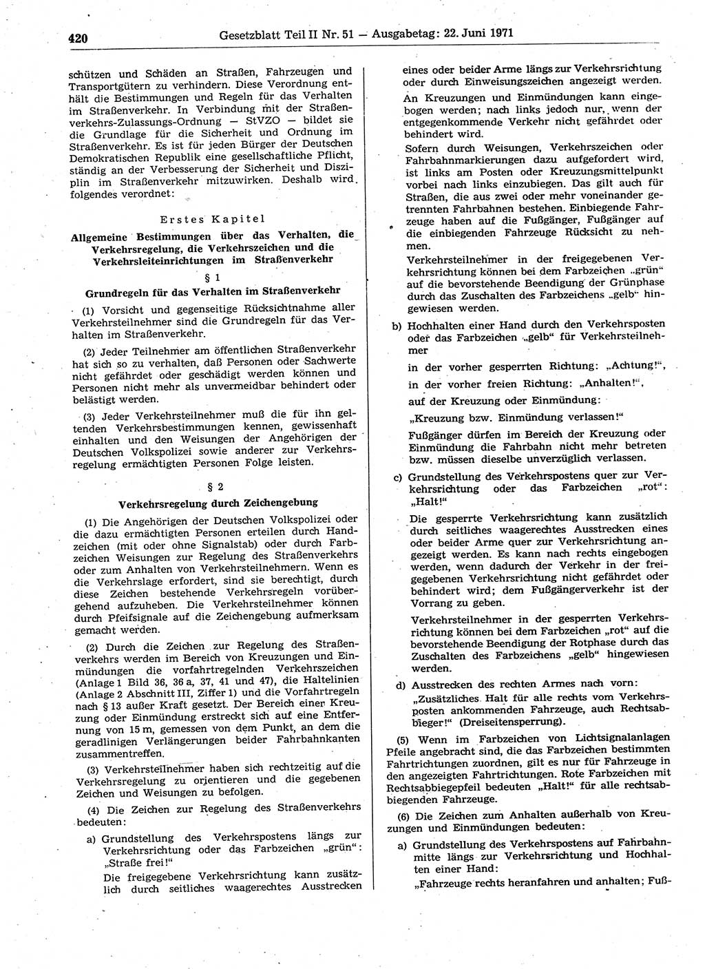 Gesetzblatt (GBl.) der Deutschen Demokratischen Republik (DDR) Teil ⅠⅠ 1971, Seite 420 (GBl. DDR ⅠⅠ 1971, S. 420)