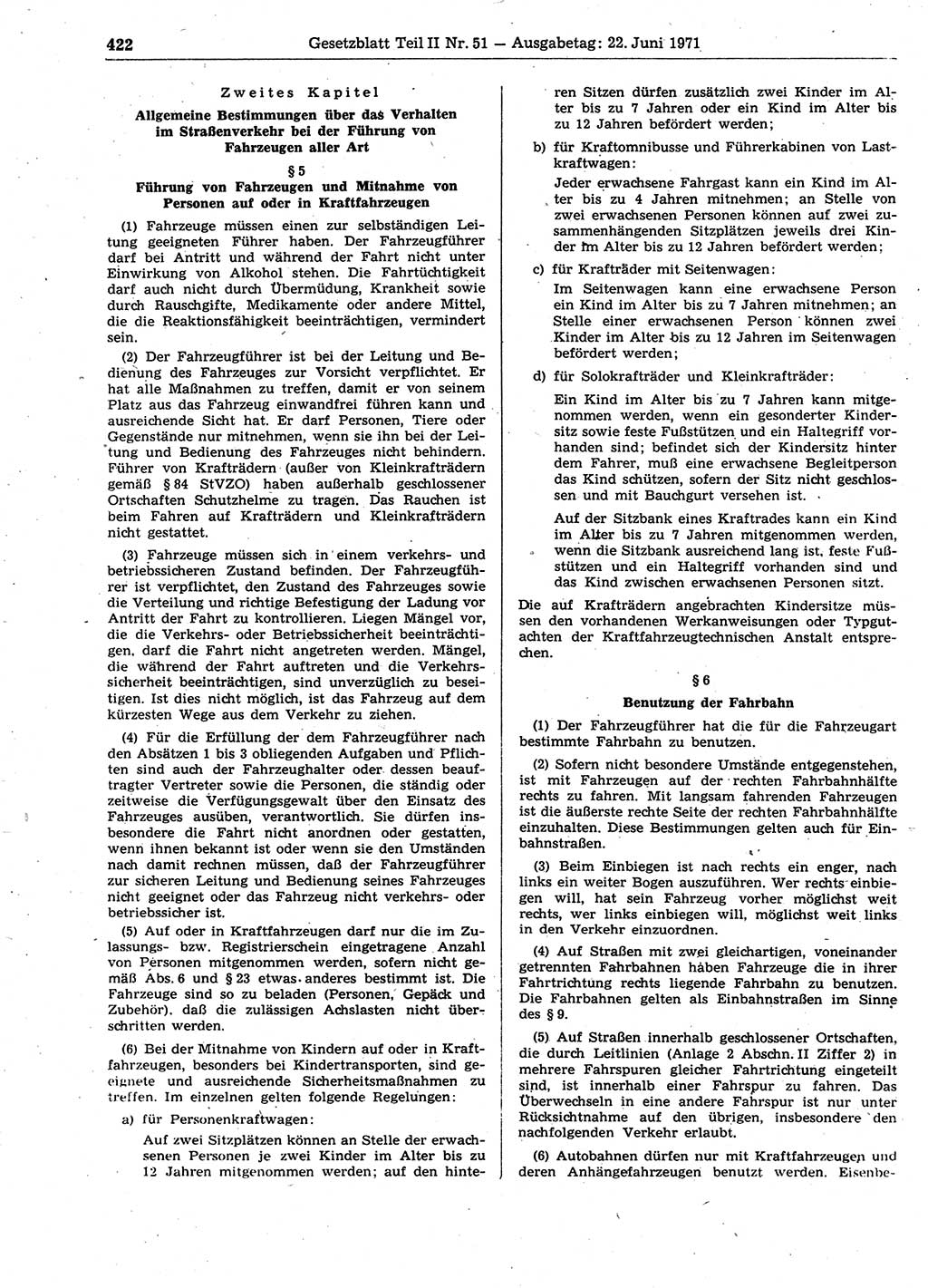 Gesetzblatt (GBl.) der Deutschen Demokratischen Republik (DDR) Teil ⅠⅠ 1971, Seite 422 (GBl. DDR ⅠⅠ 1971, S. 422)