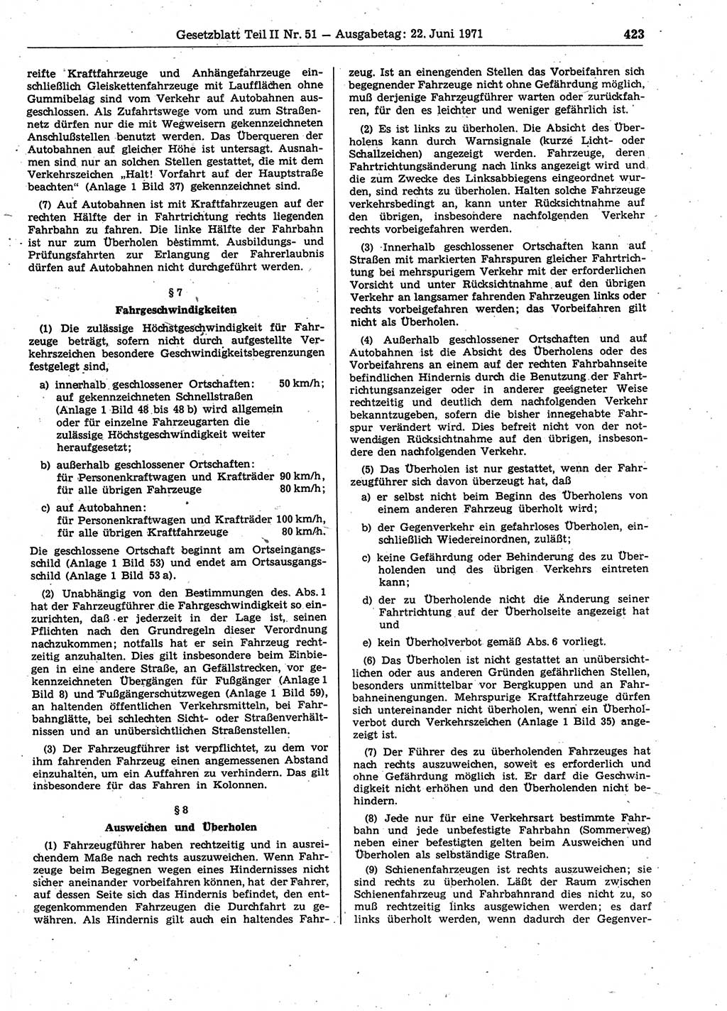Gesetzblatt (GBl.) der Deutschen Demokratischen Republik (DDR) Teil ⅠⅠ 1971, Seite 423 (GBl. DDR ⅠⅠ 1971, S. 423)