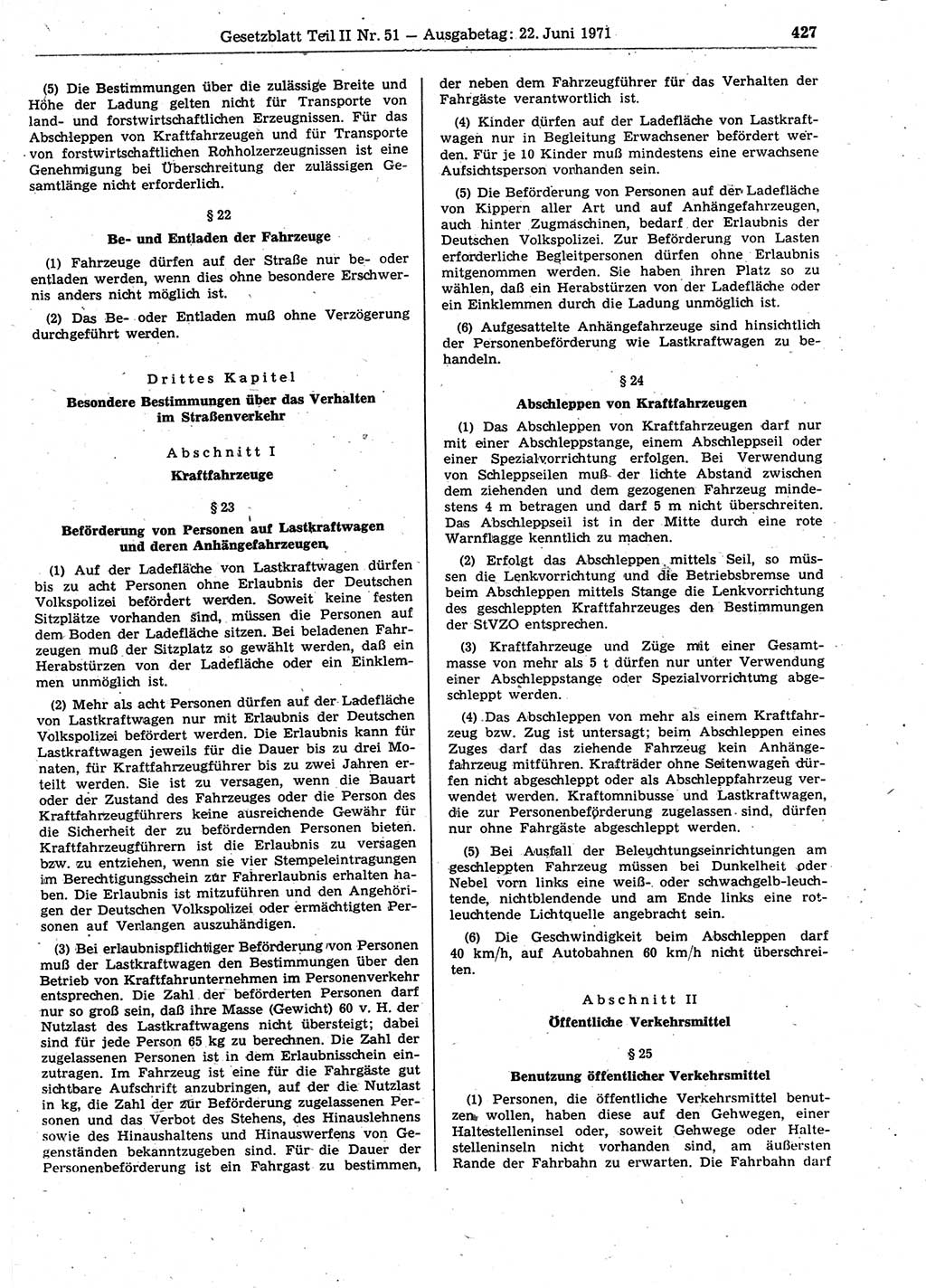 Gesetzblatt (GBl.) der Deutschen Demokratischen Republik (DDR) Teil ⅠⅠ 1971, Seite 427 (GBl. DDR ⅠⅠ 1971, S. 427)