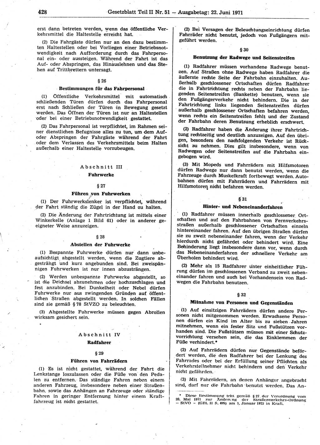 Gesetzblatt (GBl.) der Deutschen Demokratischen Republik (DDR) Teil ⅠⅠ 1971, Seite 428 (GBl. DDR ⅠⅠ 1971, S. 428)