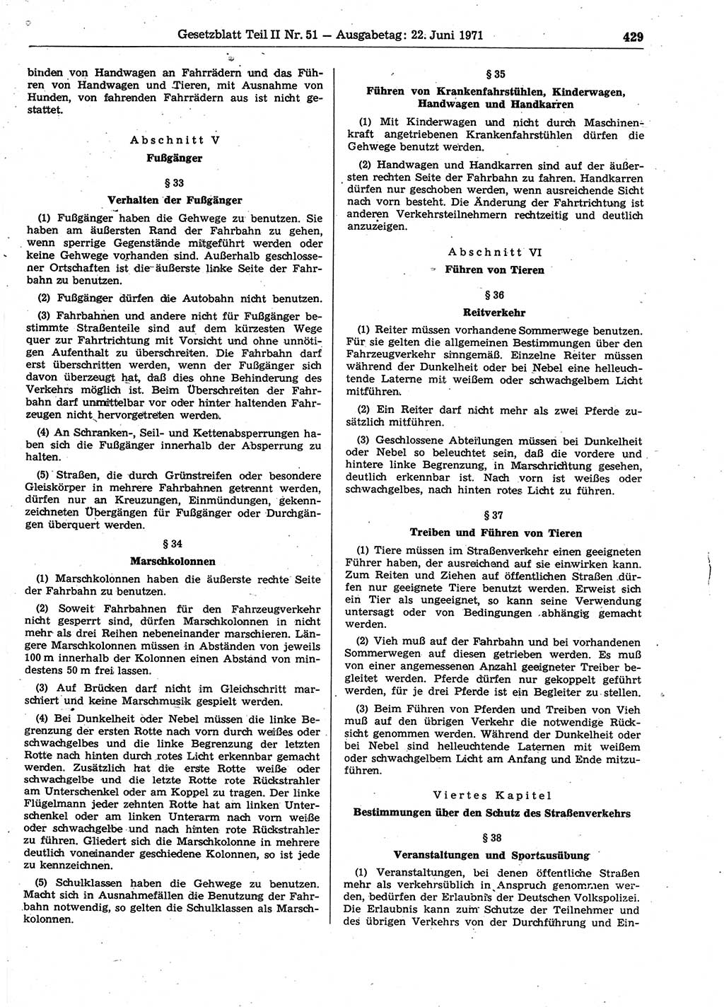 Gesetzblatt (GBl.) der Deutschen Demokratischen Republik (DDR) Teil ⅠⅠ 1971, Seite 429 (GBl. DDR ⅠⅠ 1971, S. 429)