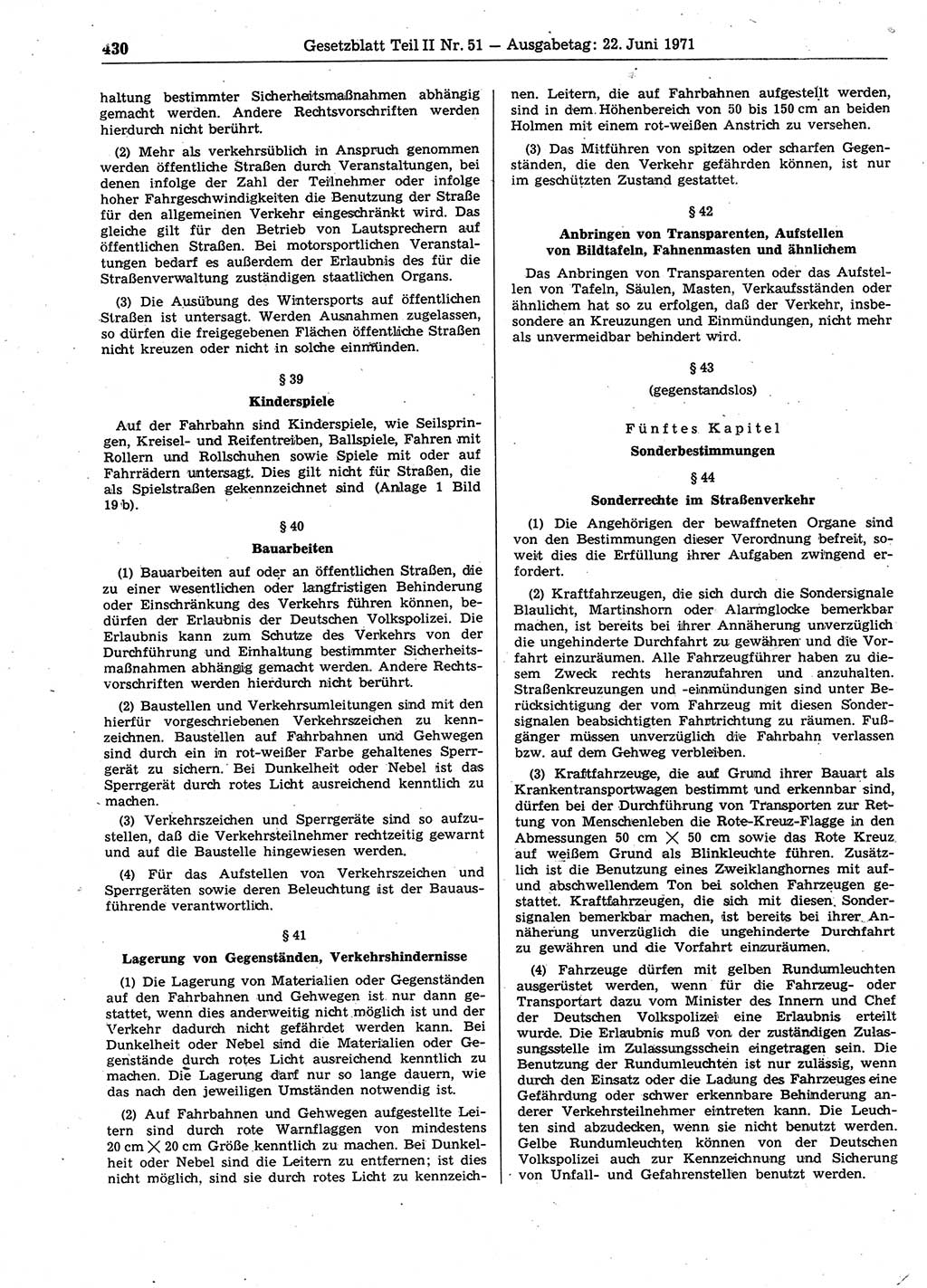 Gesetzblatt (GBl.) der Deutschen Demokratischen Republik (DDR) Teil ⅠⅠ 1971, Seite 430 (GBl. DDR ⅠⅠ 1971, S. 430)