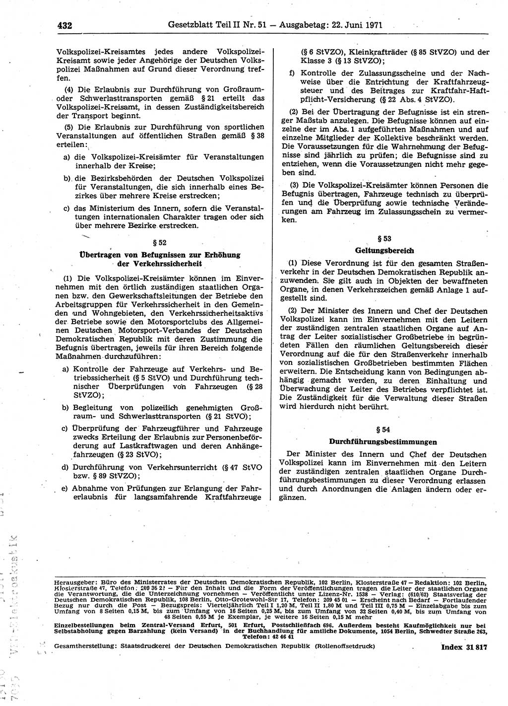 Gesetzblatt (GBl.) der Deutschen Demokratischen Republik (DDR) Teil ⅠⅠ 1971, Seite 432 (GBl. DDR ⅠⅠ 1971, S. 432)
