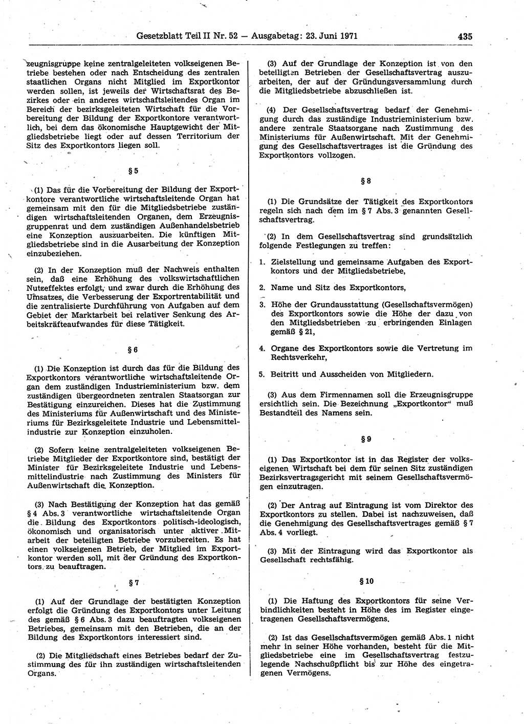 Gesetzblatt (GBl.) der Deutschen Demokratischen Republik (DDR) Teil ⅠⅠ 1971, Seite 435 (GBl. DDR ⅠⅠ 1971, S. 435)