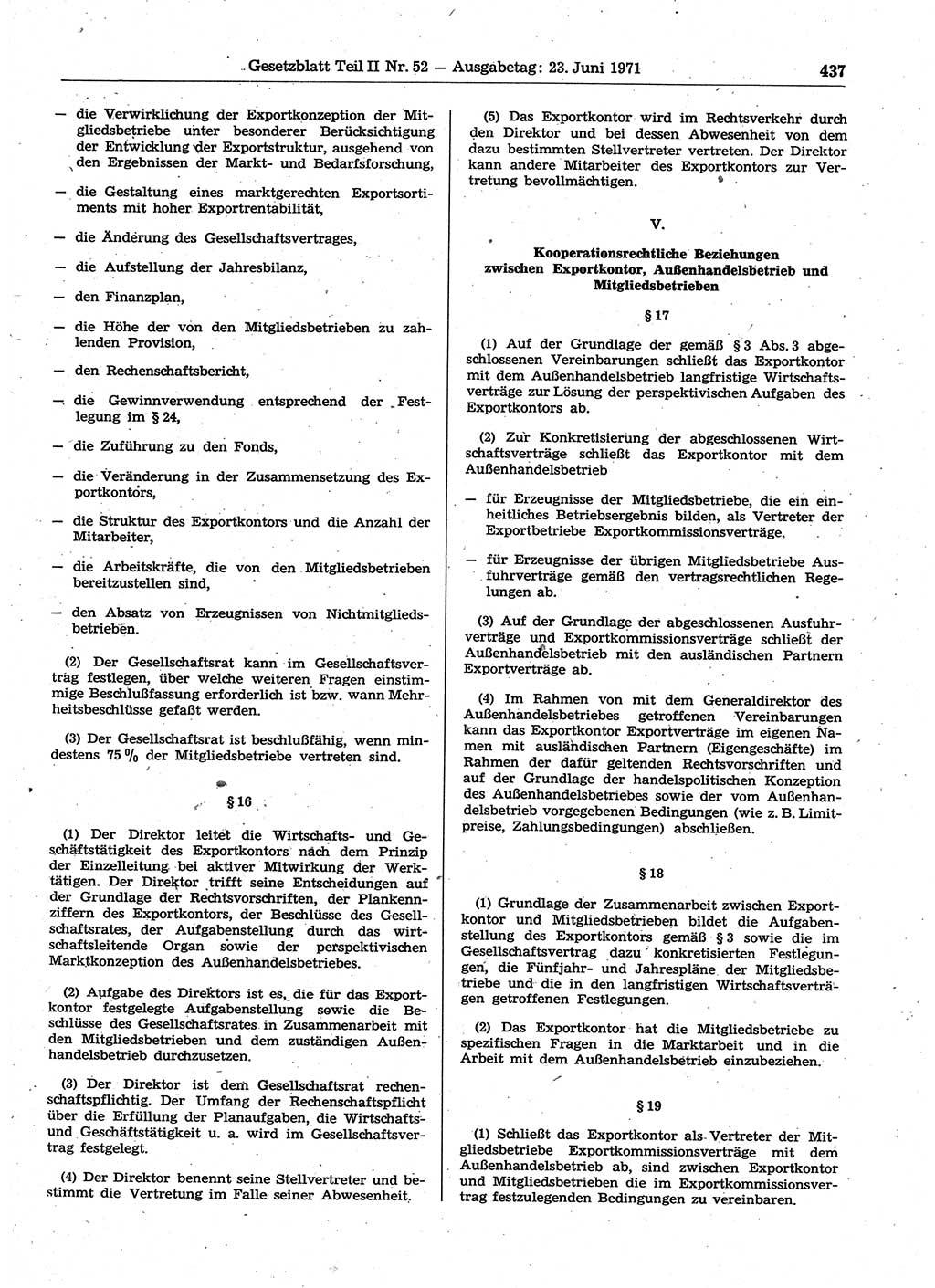 Gesetzblatt (GBl.) der Deutschen Demokratischen Republik (DDR) Teil ⅠⅠ 1971, Seite 437 (GBl. DDR ⅠⅠ 1971, S. 437)