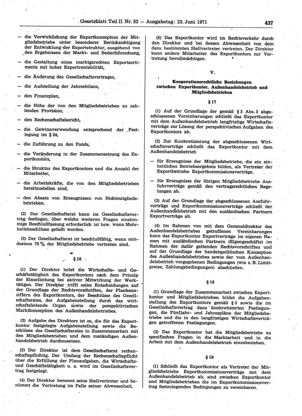 Gesetzblatt (GBl.) der Deutschen Demokratischen Republik (DDR) Teil ⅠⅠ 1971, Seite 437 (GBl. DDR ⅠⅠ 1971, S. 437)