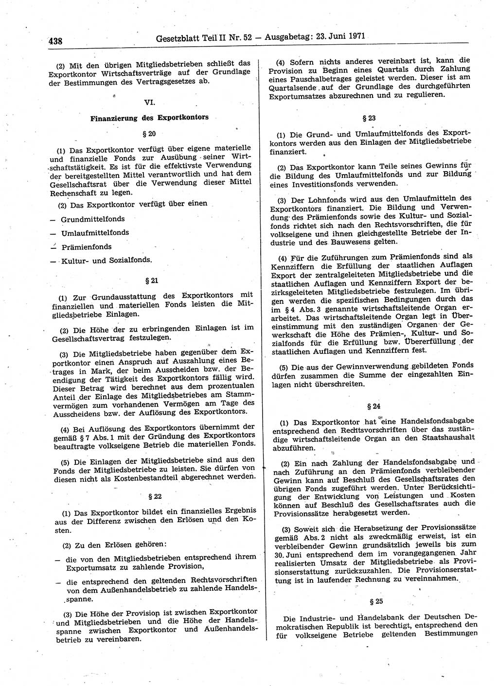 Gesetzblatt (GBl.) der Deutschen Demokratischen Republik (DDR) Teil ⅠⅠ 1971, Seite 438 (GBl. DDR ⅠⅠ 1971, S. 438)