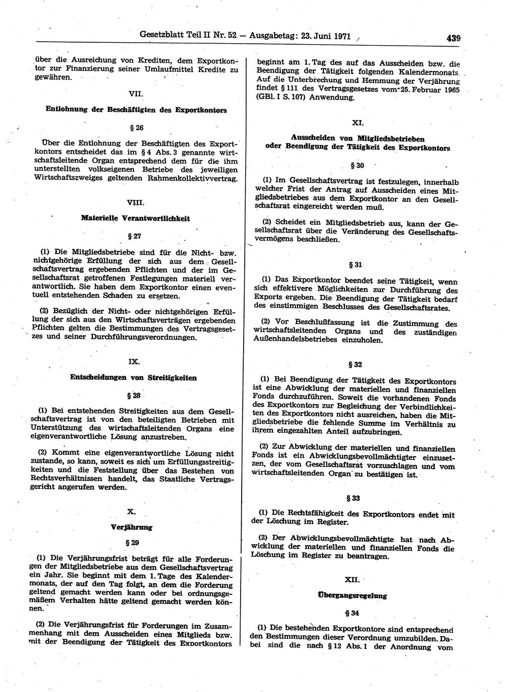 Gesetzblatt (GBl.) der Deutschen Demokratischen Republik (DDR) Teil ⅠⅠ 1971, Seite 439 (GBl. DDR ⅠⅠ 1971, S. 439)