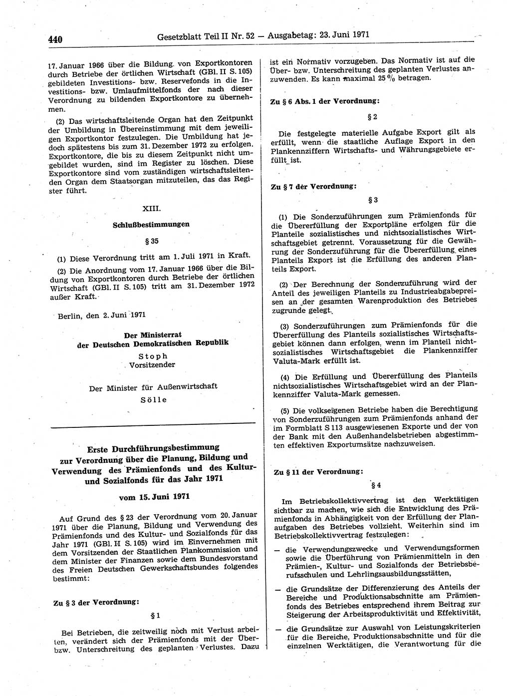 Gesetzblatt (GBl.) der Deutschen Demokratischen Republik (DDR) Teil ⅠⅠ 1971, Seite 440 (GBl. DDR ⅠⅠ 1971, S. 440)