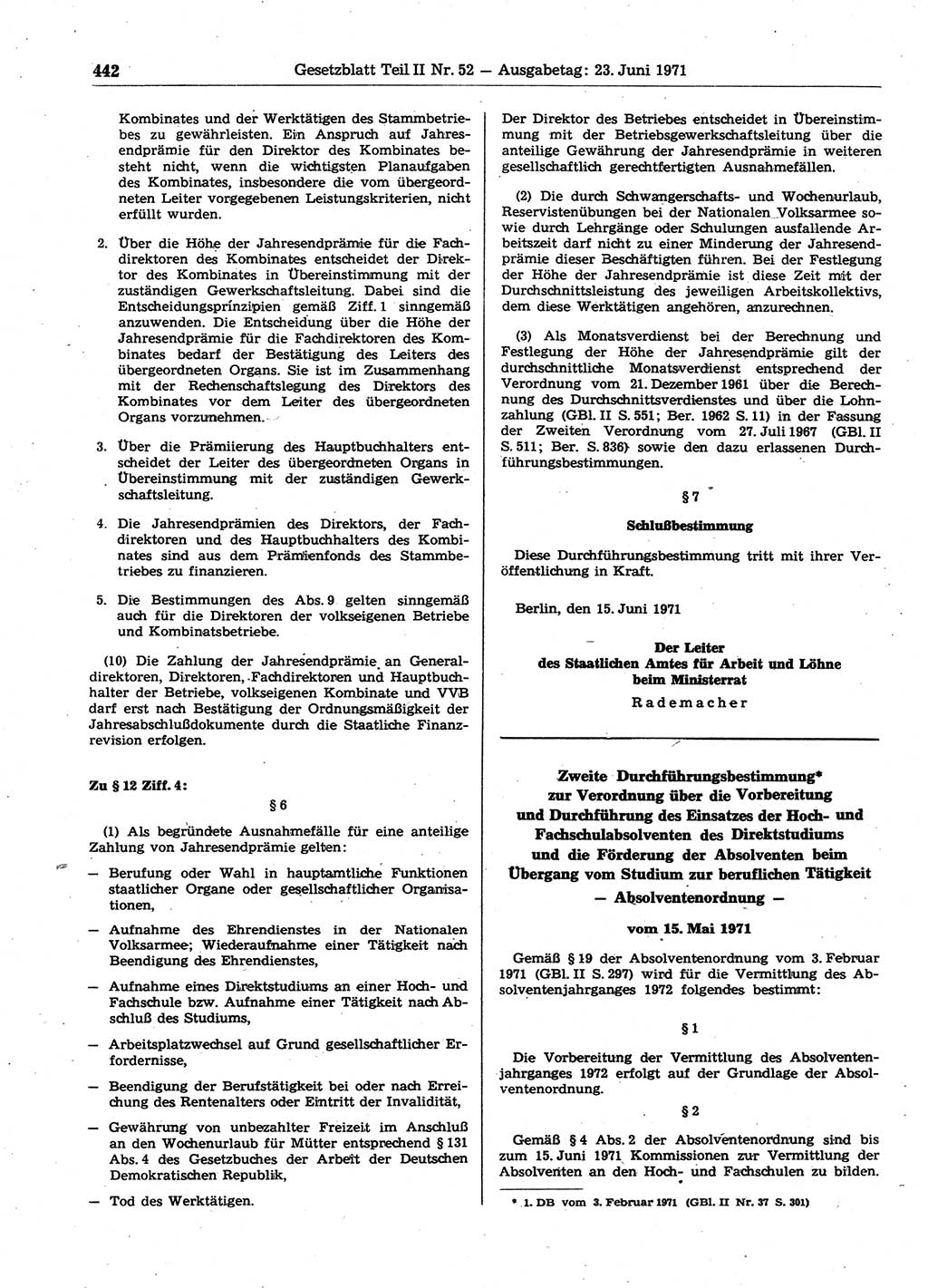 Gesetzblatt (GBl.) der Deutschen Demokratischen Republik (DDR) Teil ⅠⅠ 1971, Seite 442 (GBl. DDR ⅠⅠ 1971, S. 442)