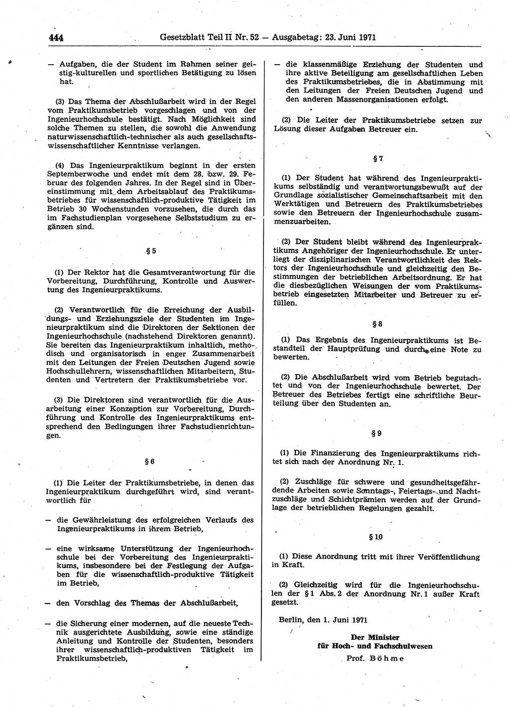 Gesetzblatt (GBl.) der Deutschen Demokratischen Republik (DDR) Teil ⅠⅠ 1971, Seite 444 (GBl. DDR ⅠⅠ 1971, S. 444)