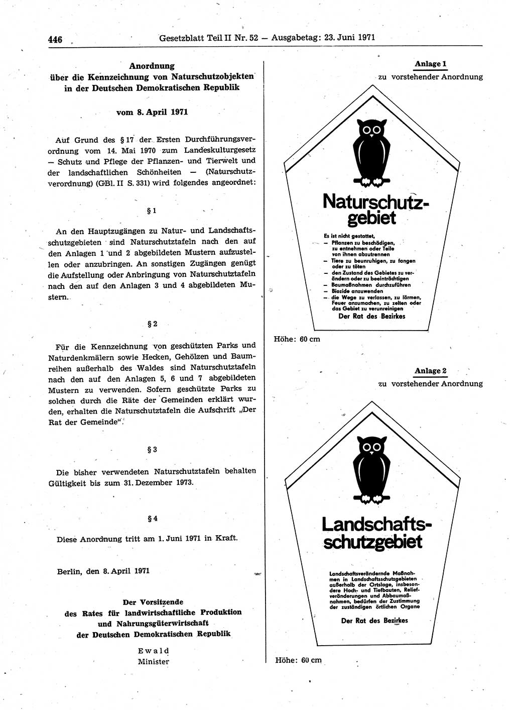 Gesetzblatt (GBl.) der Deutschen Demokratischen Republik (DDR) Teil ⅠⅠ 1971, Seite 446 (GBl. DDR ⅠⅠ 1971, S. 446)