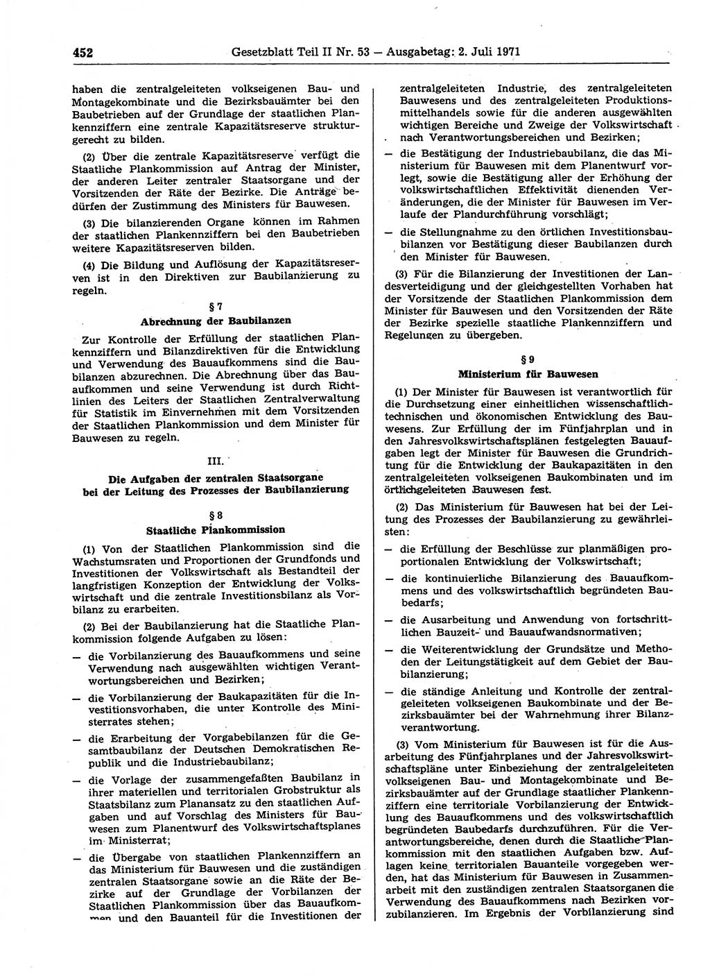 Gesetzblatt (GBl.) der Deutschen Demokratischen Republik (DDR) Teil ⅠⅠ 1971, Seite 452 (GBl. DDR ⅠⅠ 1971, S. 452)