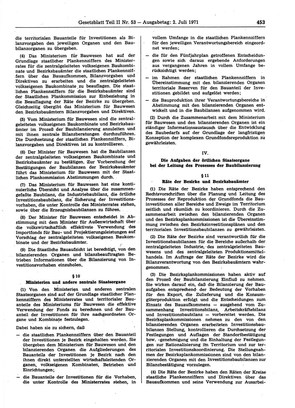 Gesetzblatt (GBl.) der Deutschen Demokratischen Republik (DDR) Teil ⅠⅠ 1971, Seite 453 (GBl. DDR ⅠⅠ 1971, S. 453)