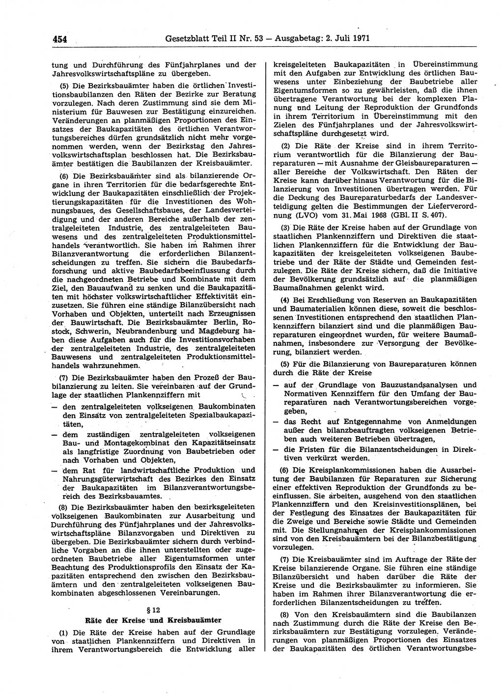 Gesetzblatt (GBl.) der Deutschen Demokratischen Republik (DDR) Teil ⅠⅠ 1971, Seite 454 (GBl. DDR ⅠⅠ 1971, S. 454)