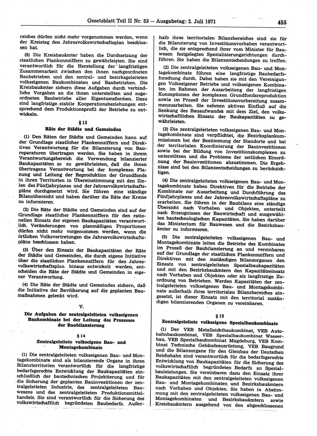 Gesetzblatt (GBl.) der Deutschen Demokratischen Republik (DDR) Teil ⅠⅠ 1971, Seite 455 (GBl. DDR ⅠⅠ 1971, S. 455)