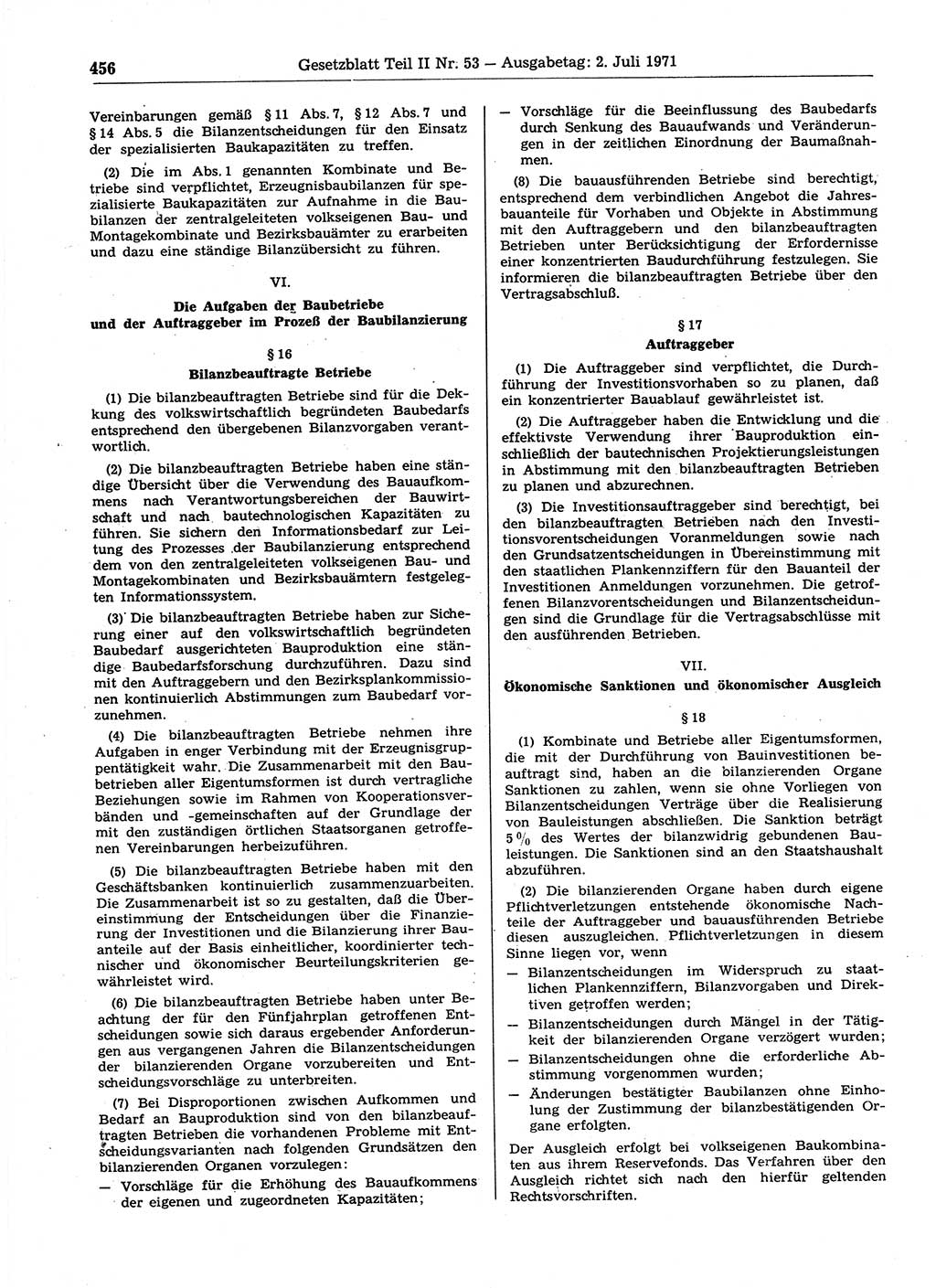Gesetzblatt (GBl.) der Deutschen Demokratischen Republik (DDR) Teil ⅠⅠ 1971, Seite 456 (GBl. DDR ⅠⅠ 1971, S. 456)