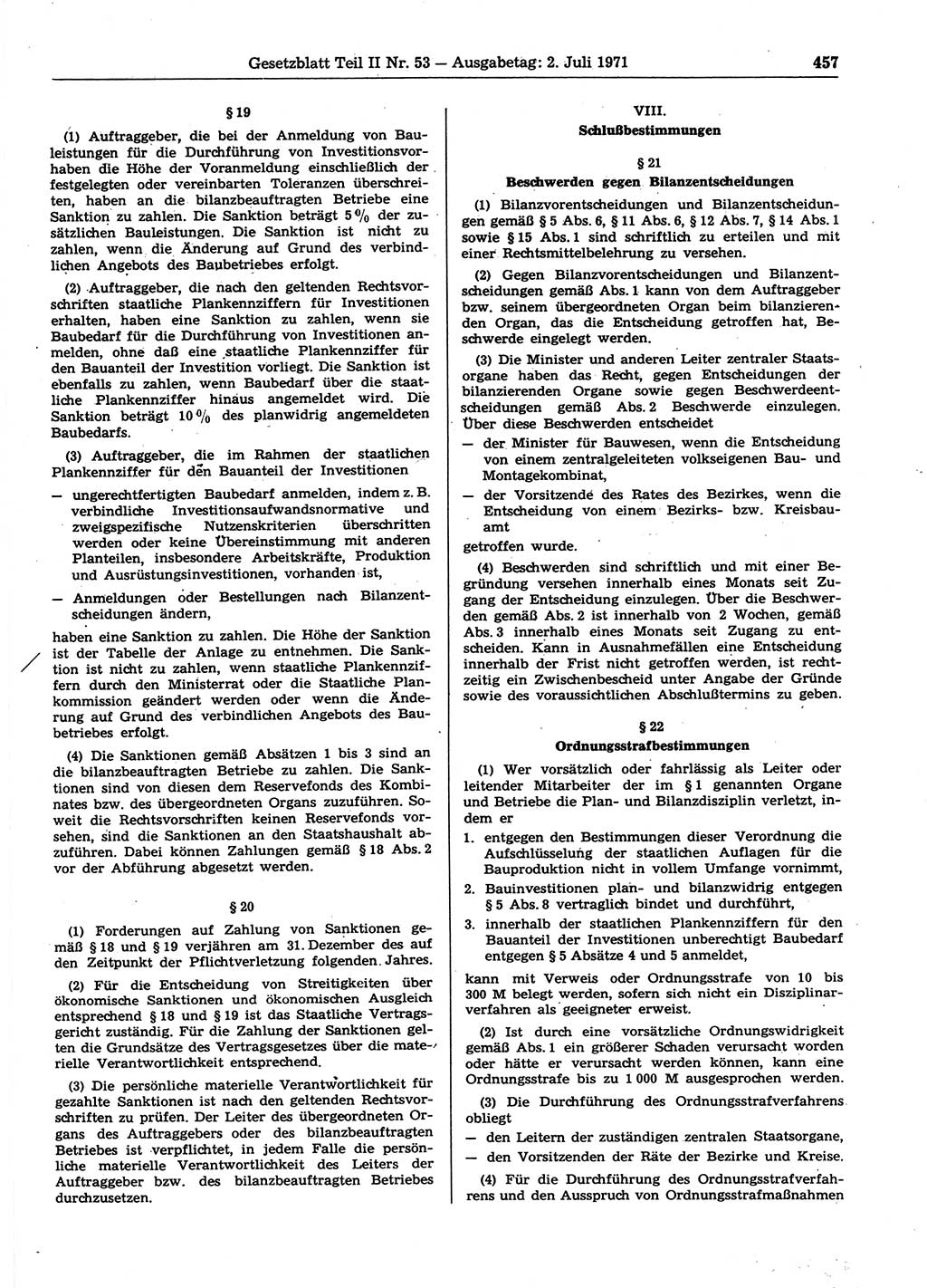 Gesetzblatt (GBl.) der Deutschen Demokratischen Republik (DDR) Teil ⅠⅠ 1971, Seite 457 (GBl. DDR ⅠⅠ 1971, S. 457)