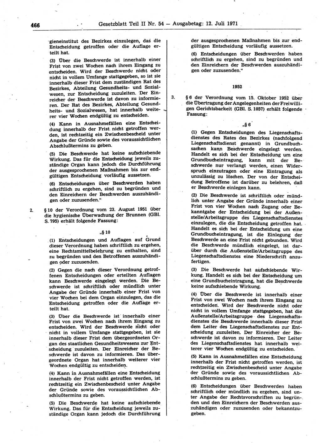 Gesetzblatt (GBl.) der Deutschen Demokratischen Republik (DDR) Teil ⅠⅠ 1971, Seite 466 (GBl. DDR ⅠⅠ 1971, S. 466)