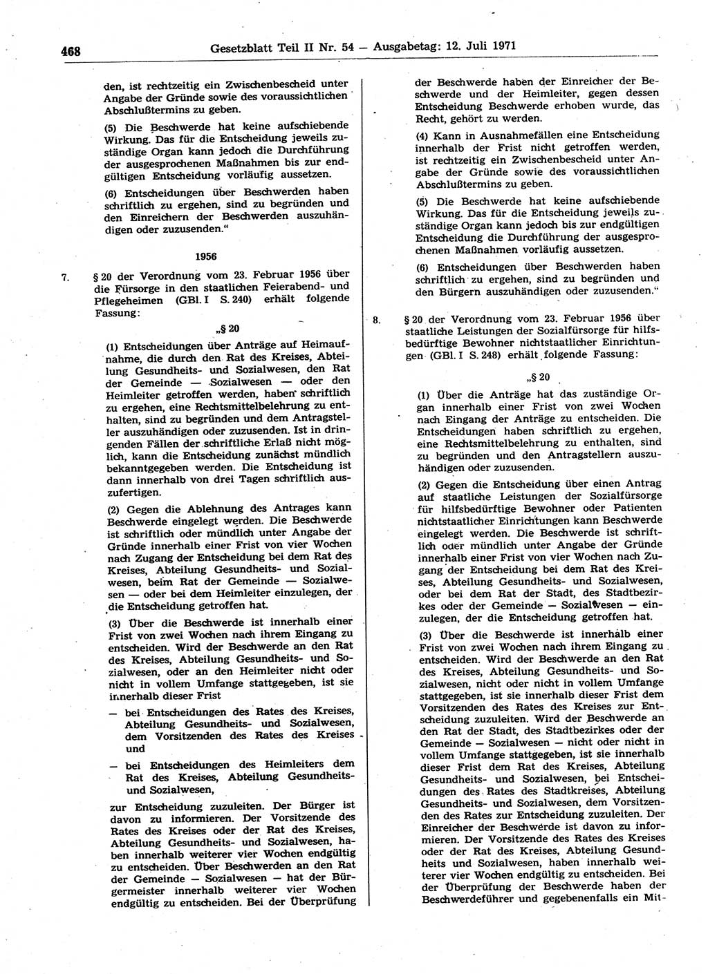 Gesetzblatt (GBl.) der Deutschen Demokratischen Republik (DDR) Teil ⅠⅠ 1971, Seite 468 (GBl. DDR ⅠⅠ 1971, S. 468)