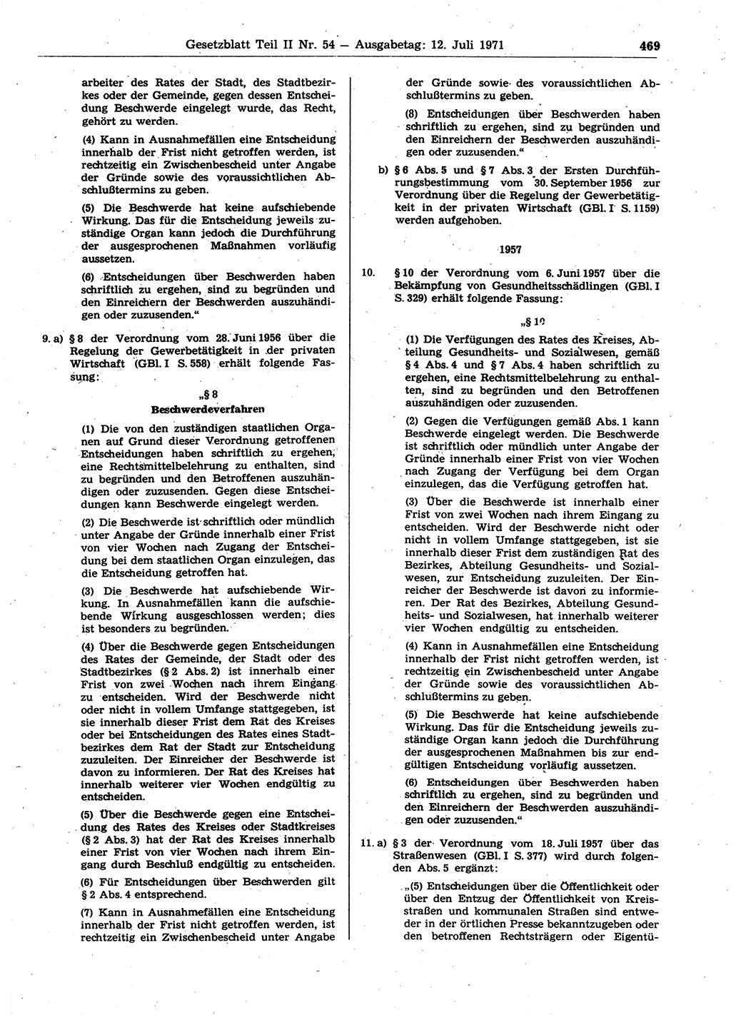Gesetzblatt (GBl.) der Deutschen Demokratischen Republik (DDR) Teil ⅠⅠ 1971, Seite 469 (GBl. DDR ⅠⅠ 1971, S. 469)