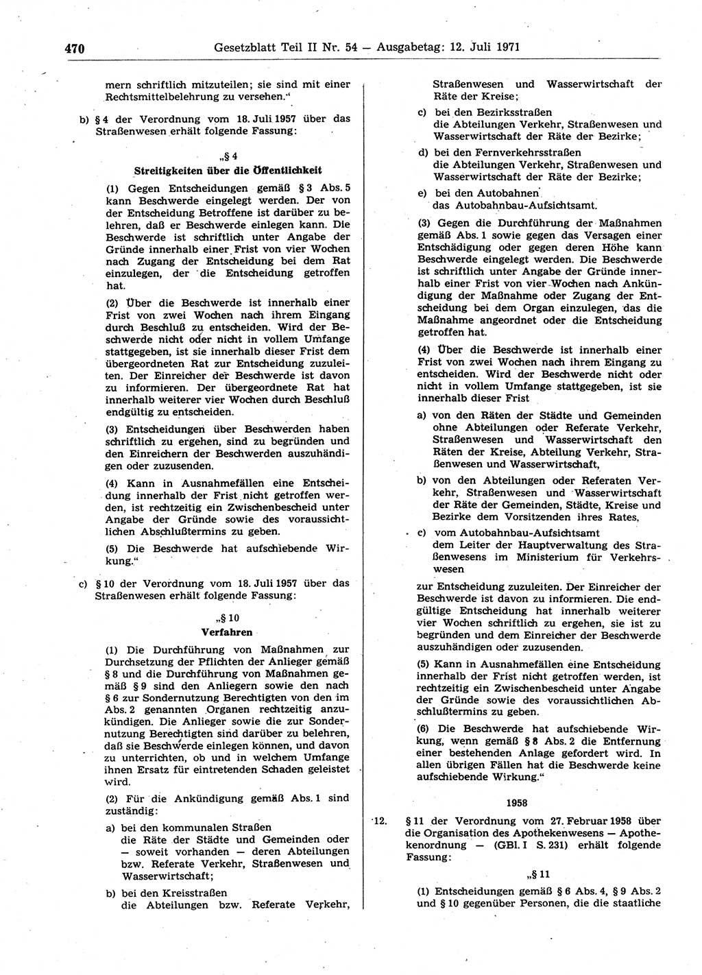 Gesetzblatt (GBl.) der Deutschen Demokratischen Republik (DDR) Teil ⅠⅠ 1971, Seite 470 (GBl. DDR ⅠⅠ 1971, S. 470)