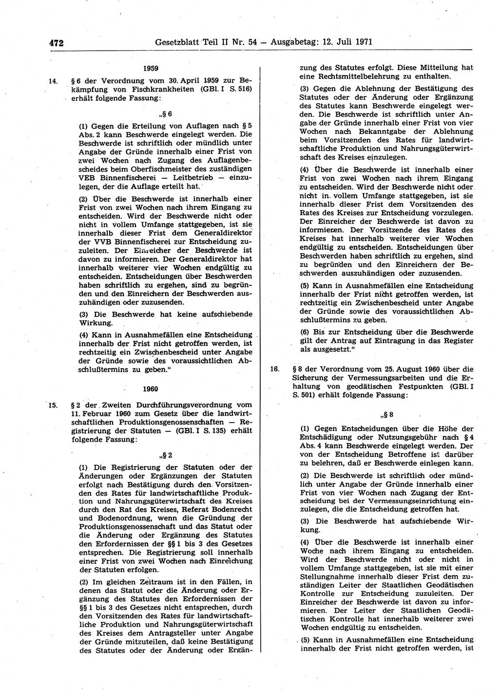 Gesetzblatt (GBl.) der Deutschen Demokratischen Republik (DDR) Teil ⅠⅠ 1971, Seite 472 (GBl. DDR ⅠⅠ 1971, S. 472)