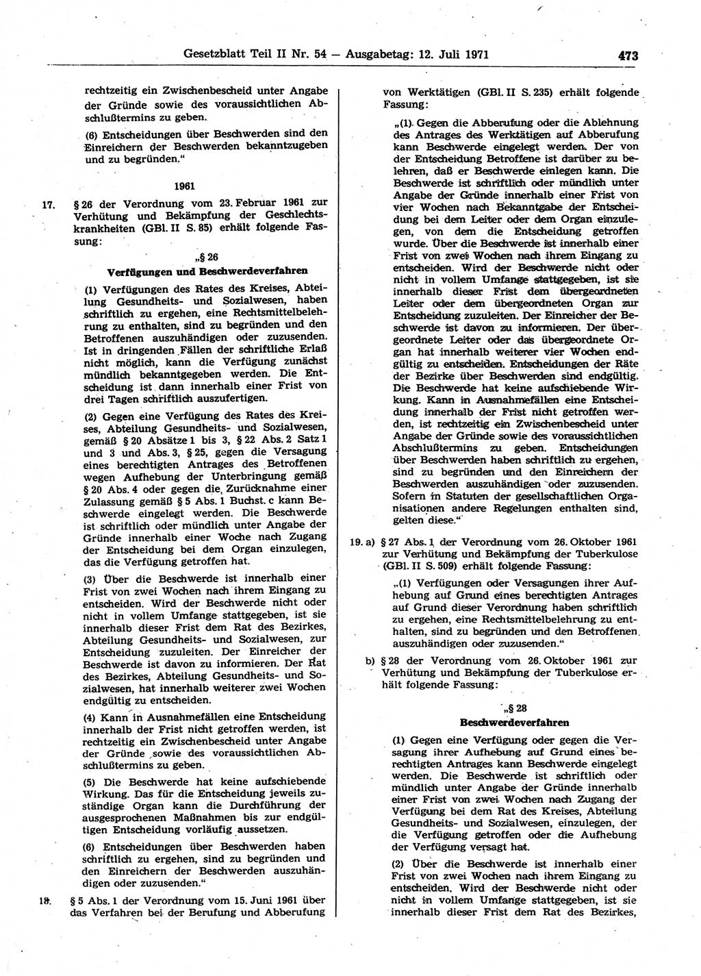 Gesetzblatt (GBl.) der Deutschen Demokratischen Republik (DDR) Teil ⅠⅠ 1971, Seite 473 (GBl. DDR ⅠⅠ 1971, S. 473)