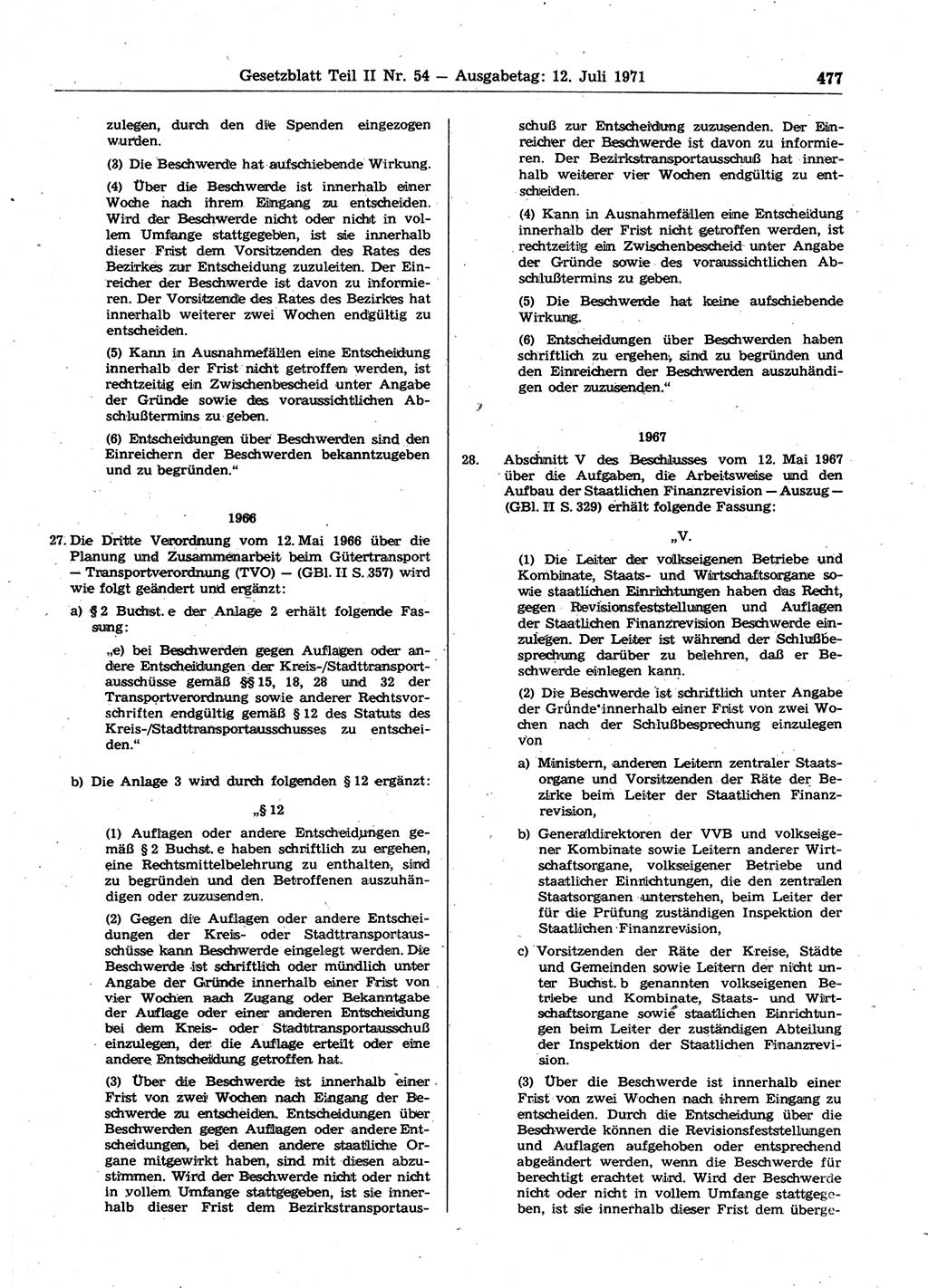 Gesetzblatt (GBl.) der Deutschen Demokratischen Republik (DDR) Teil ⅠⅠ 1971, Seite 477 (GBl. DDR ⅠⅠ 1971, S. 477)