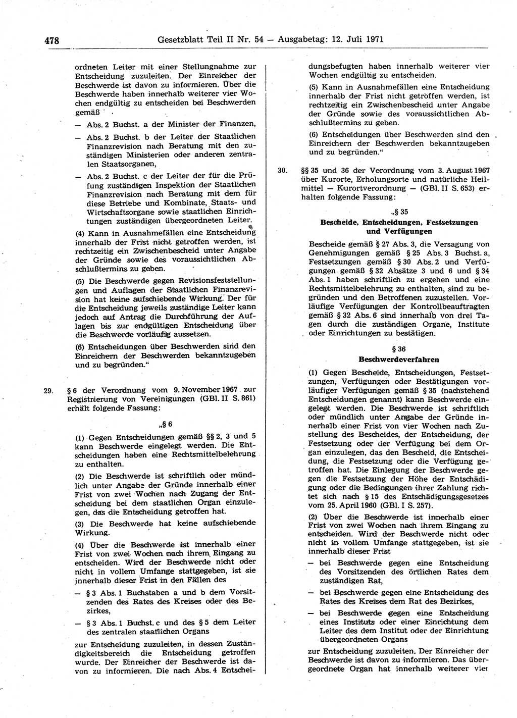 Gesetzblatt (GBl.) der Deutschen Demokratischen Republik (DDR) Teil ⅠⅠ 1971, Seite 478 (GBl. DDR ⅠⅠ 1971, S. 478)