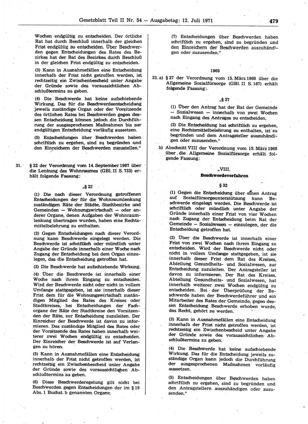 Gesetzblatt (GBl.) der Deutschen Demokratischen Republik (DDR) Teil ⅠⅠ 1971, Seite 479 (GBl. DDR ⅠⅠ 1971, S. 479)