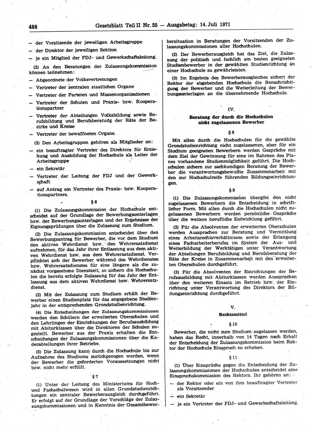 Gesetzblatt (GBl.) der Deutschen Demokratischen Republik (DDR) Teil ⅠⅠ 1971, Seite 488 (GBl. DDR ⅠⅠ 1971, S. 488)