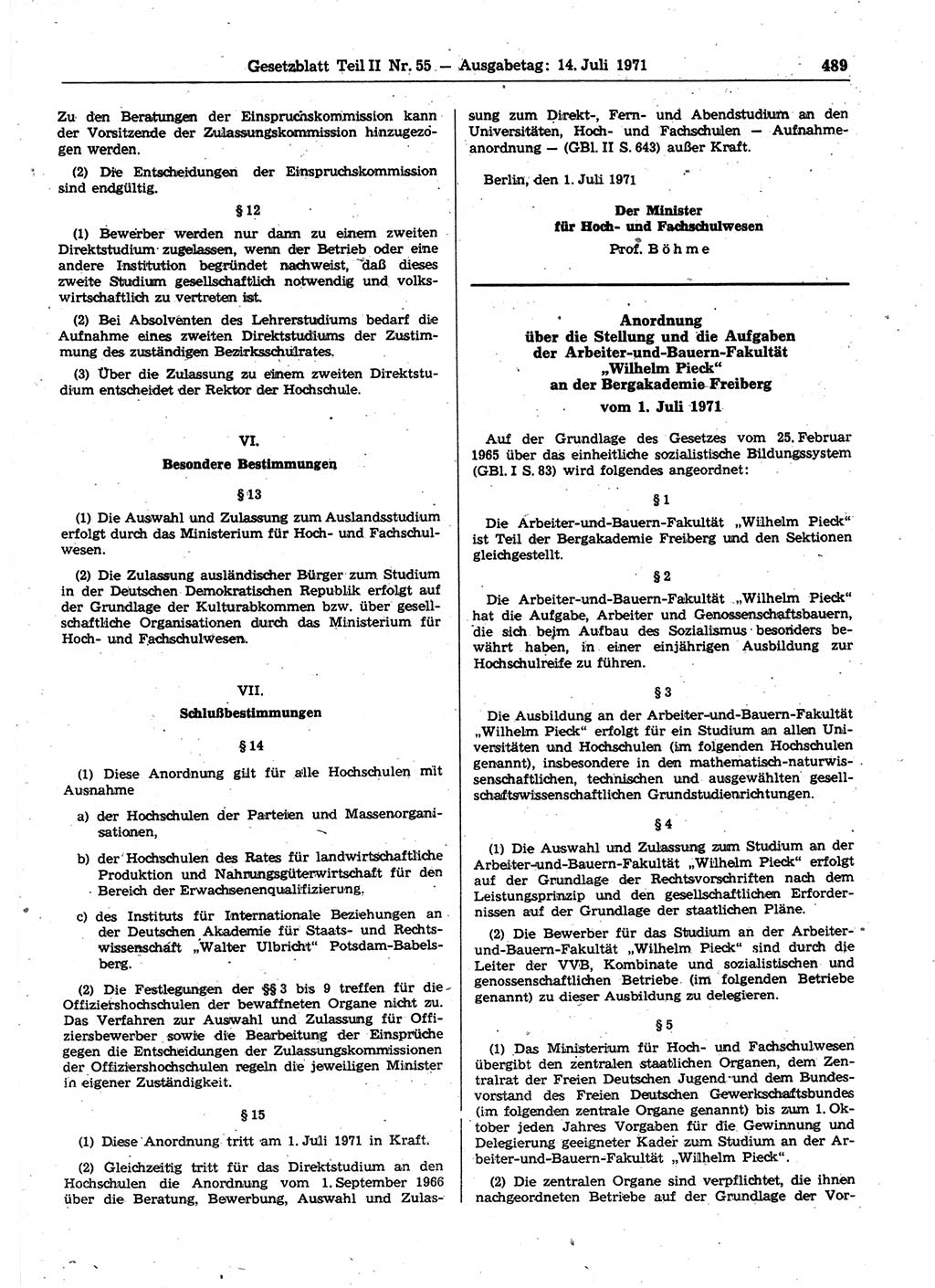 Gesetzblatt (GBl.) der Deutschen Demokratischen Republik (DDR) Teil ⅠⅠ 1971, Seite 489 (GBl. DDR ⅠⅠ 1971, S. 489)